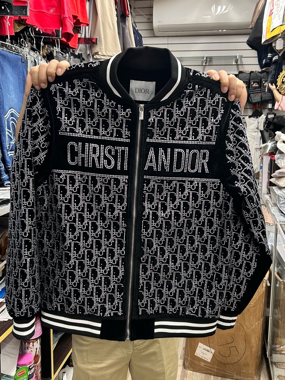 Dior Black and White Christian Dior Logo Bomber Jacket